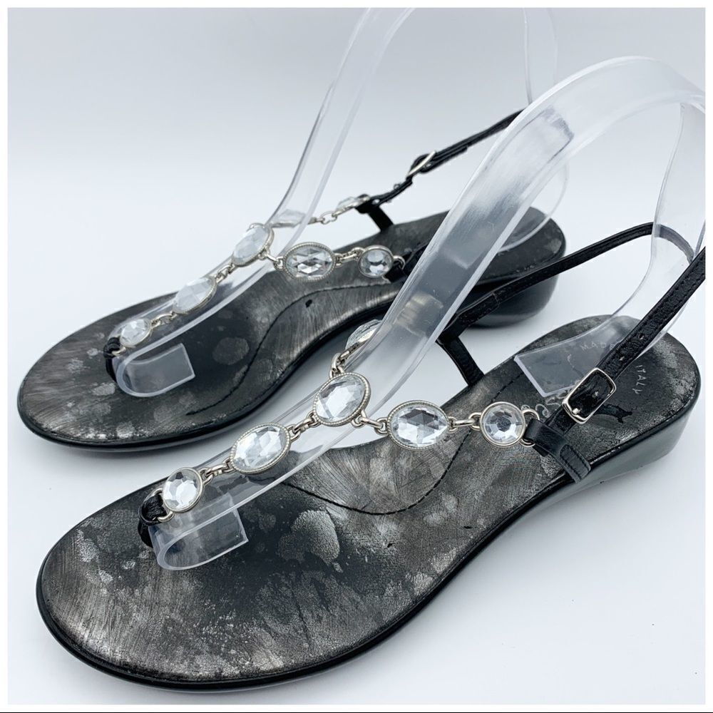 ‎Matisse Black Jeweled Low Wedge Thong Sandal